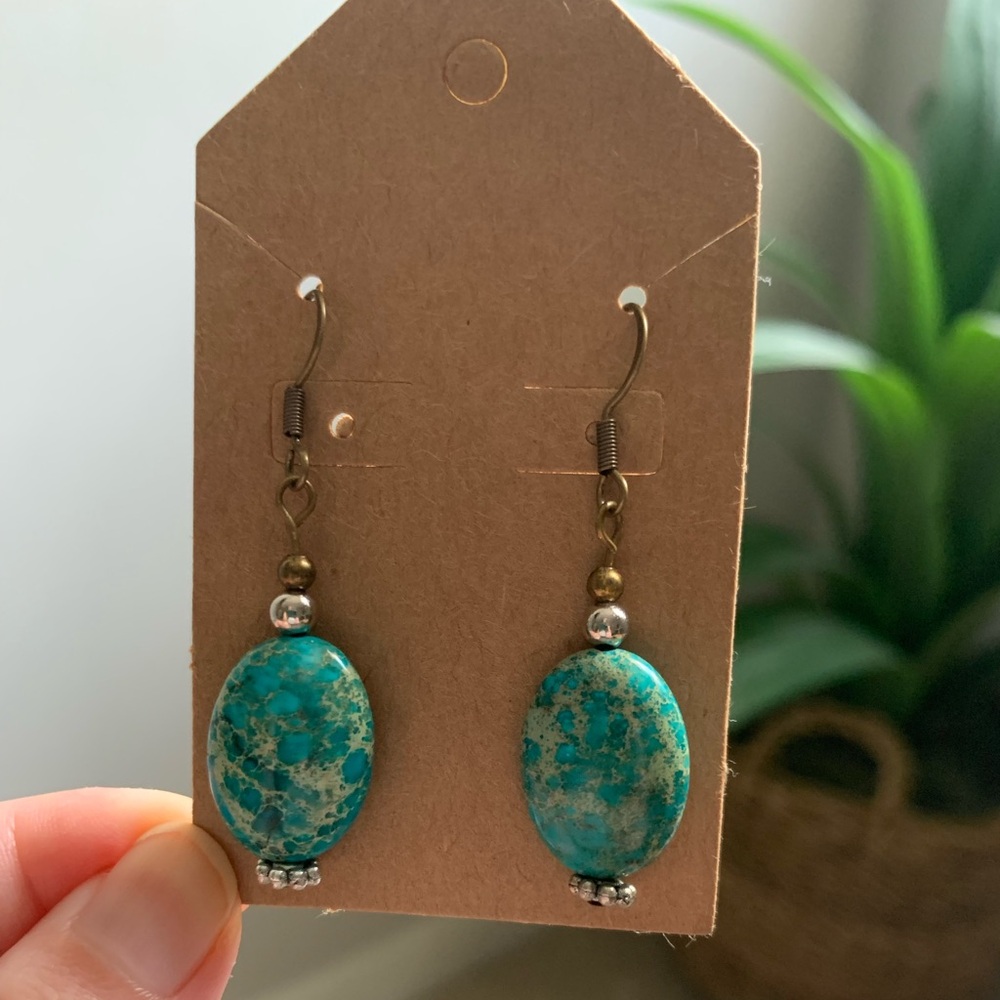 17A. Handmade Faux Turquoise Dangle Earrings